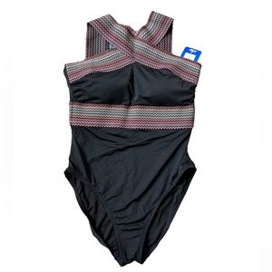 NEW Hilor Gorgeous black swimsuit Missoni style trim. Size Medium